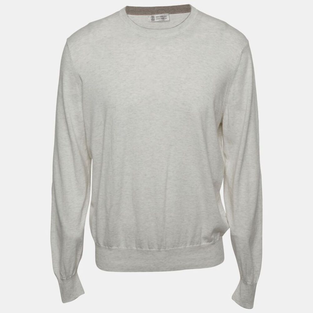 Brunello Cucinelli Grey Cotton Knit Elbow Patch Sweatshirt Xxl